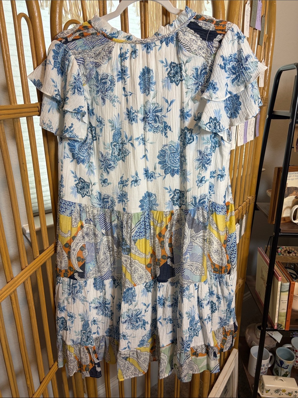 easel Blue Floral & Patchwork Tiered Mini Dress - Picture 9 of 9